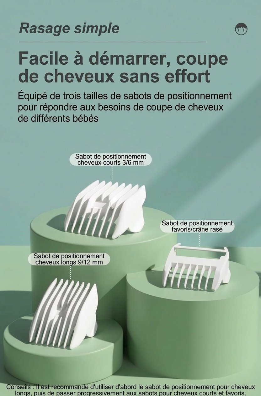 Tondeuse à cheveux pour bébé étanche MISUTA, tondeuse sans fil silencieuse pour nourrissons avec lames en céramique sûres et peignes de guidage