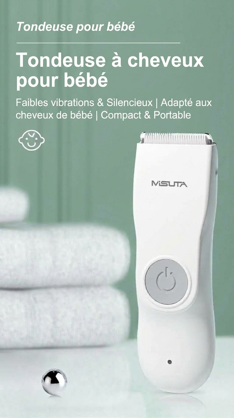 Tondeuse à cheveux pour bébé étanche MISUTA, tondeuse sans fil silencieuse pour nourrissons avec lames en céramique sûres et peignes de guidage