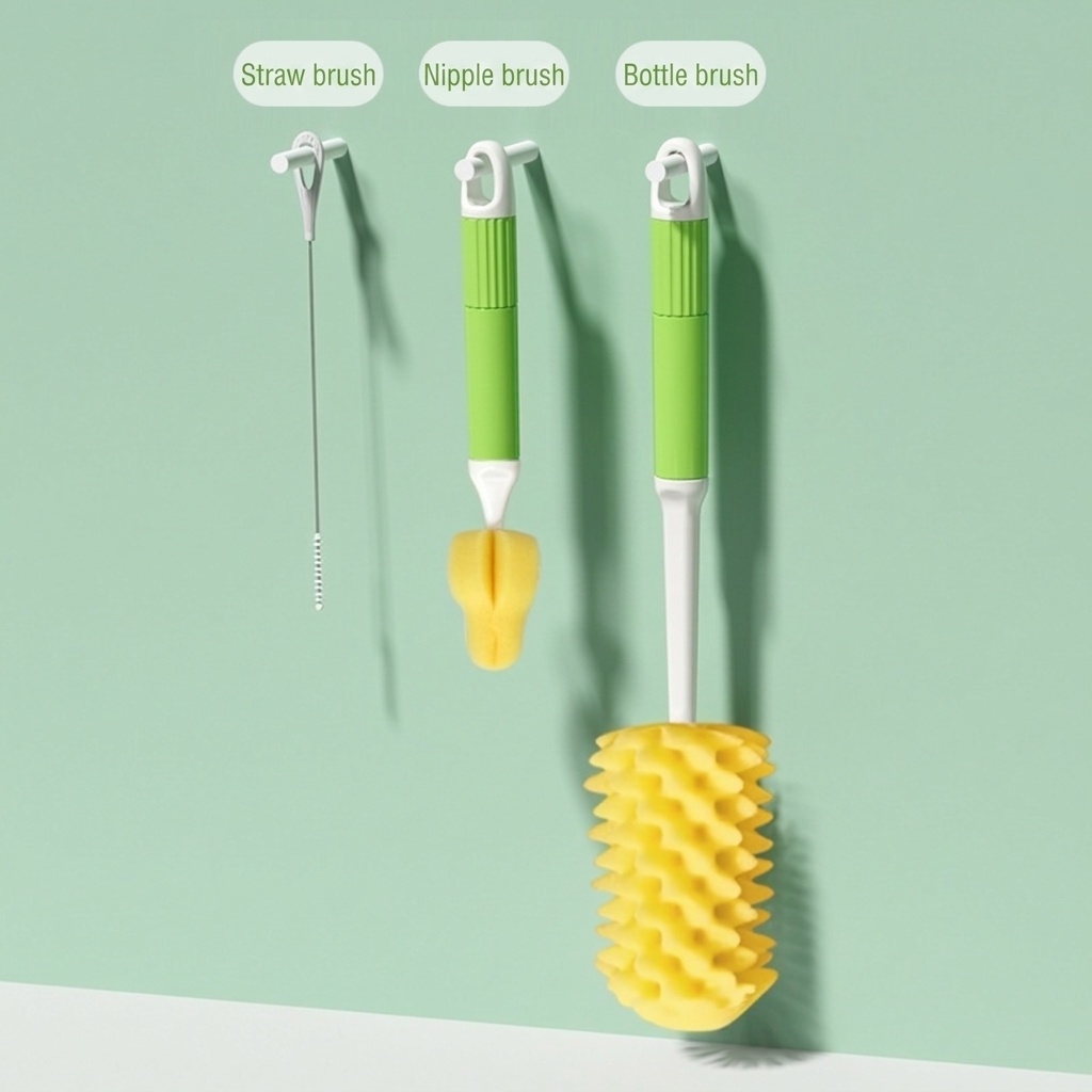 Set MISUTA 3 in 1 per la pulizia di biberon, con spugna e spazzola, kit per la pulizia di biberon, tettarelle e cannucce in schiuma ad alta densità.