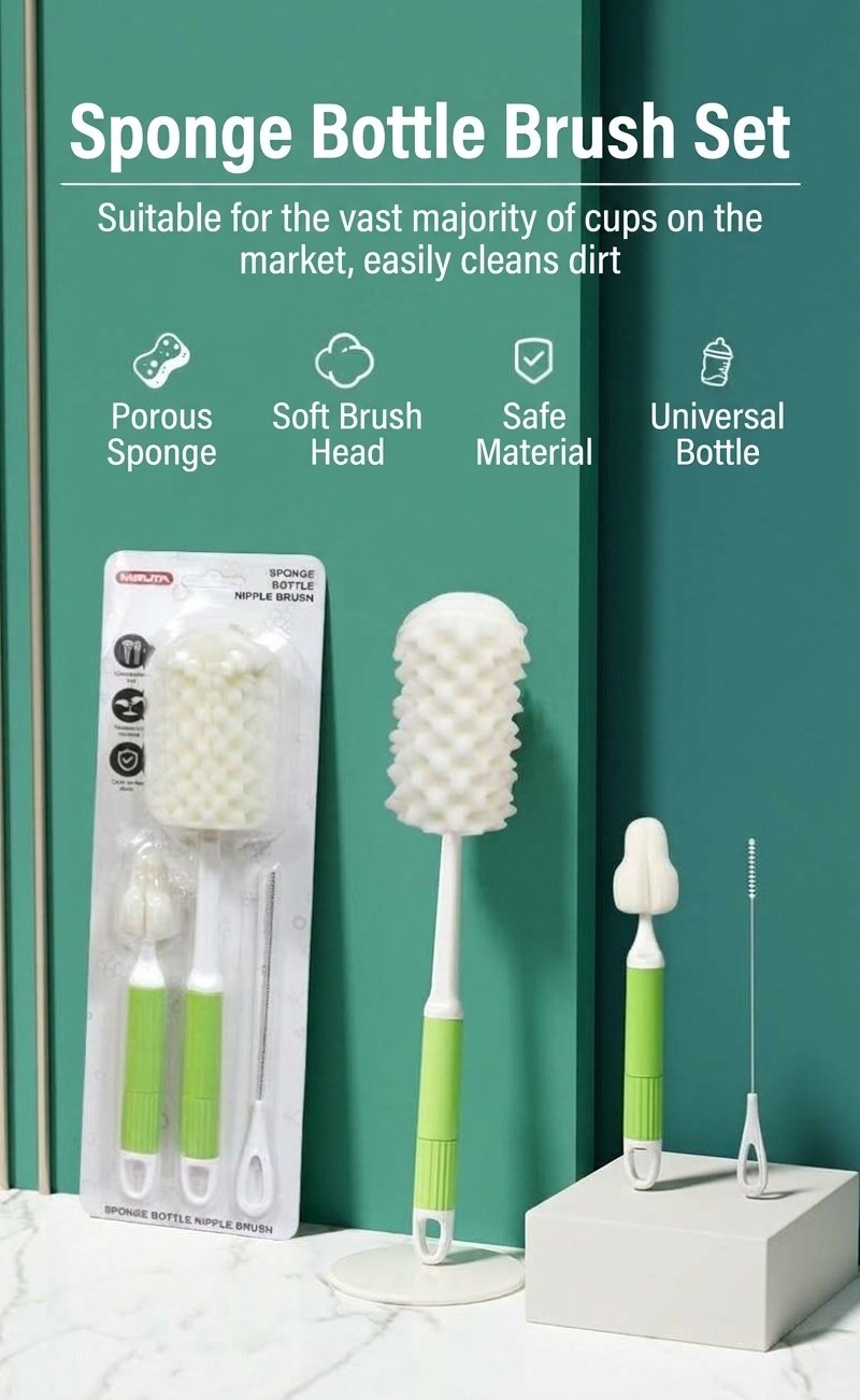 Set MISUTA 3 in 1 per la pulizia di biberon, con spugna e spazzola, kit per la pulizia di biberon, tettarelle e cannucce in schiuma ad alta densità.