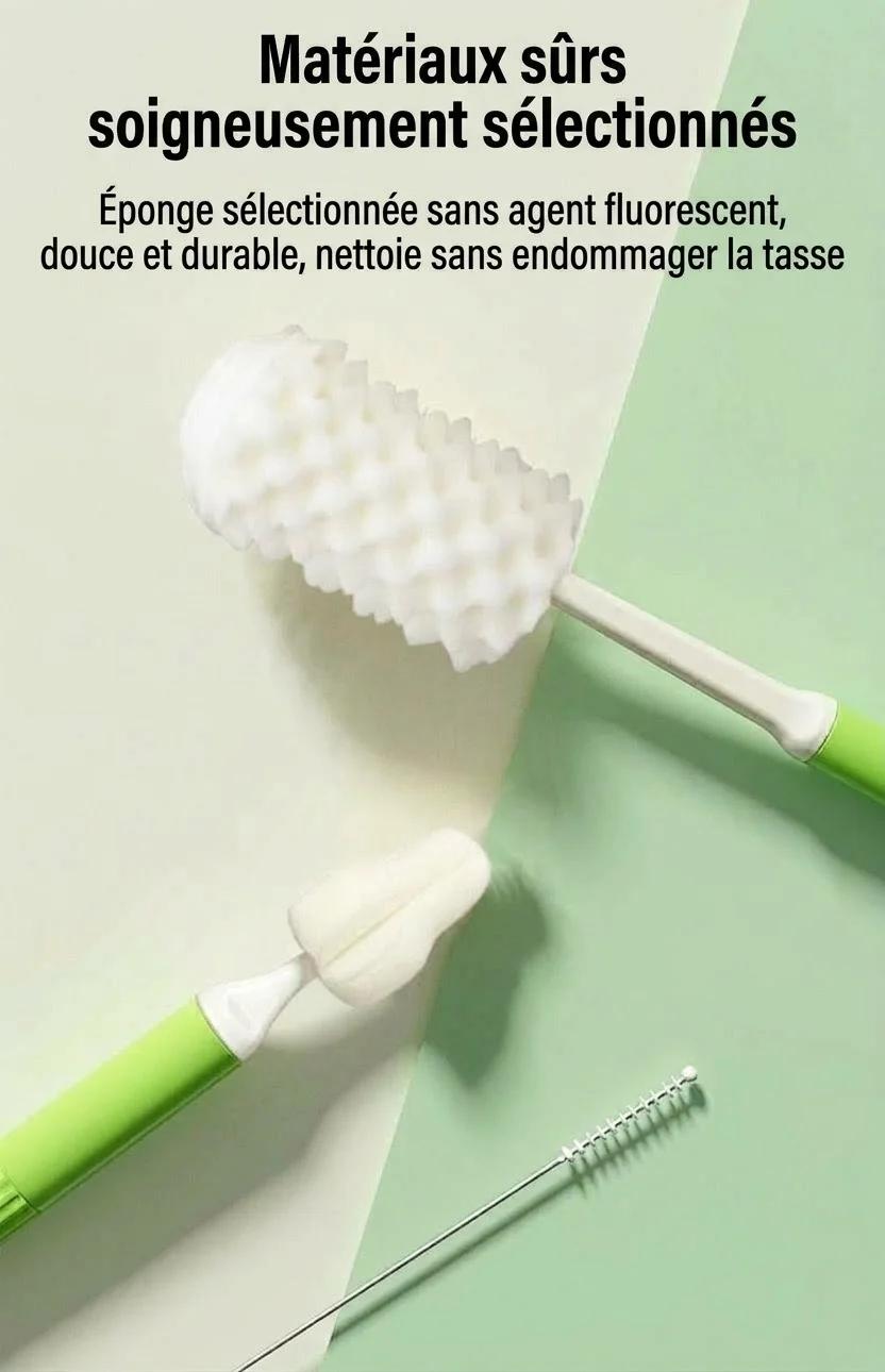 Ensemble de nettoyage éponge 3 en 1 MISUTA pour biberons, comprenant un kit de nettoyage pour biberons en mousse haute densité, tétines et pailles.