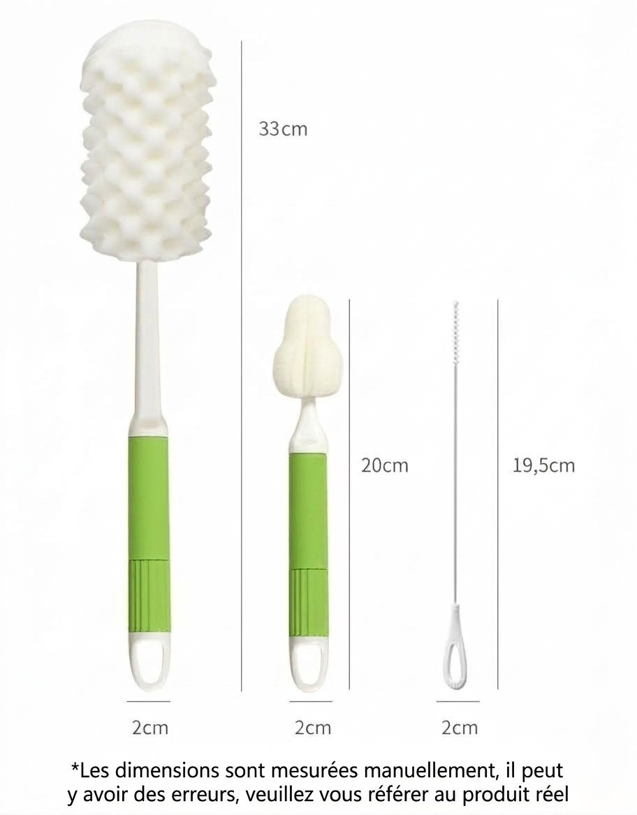 Ensemble de nettoyage éponge 3 en 1 MISUTA pour biberons, comprenant un kit de nettoyage pour biberons en mousse haute densité, tétines et pailles.