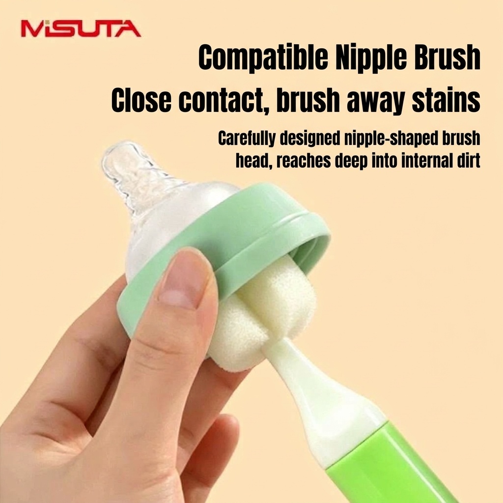 Set MISUTA 3 in 1 per la pulizia di biberon, con spugna e spazzola, kit per la pulizia di biberon, tettarelle e cannucce in schiuma ad alta densità.