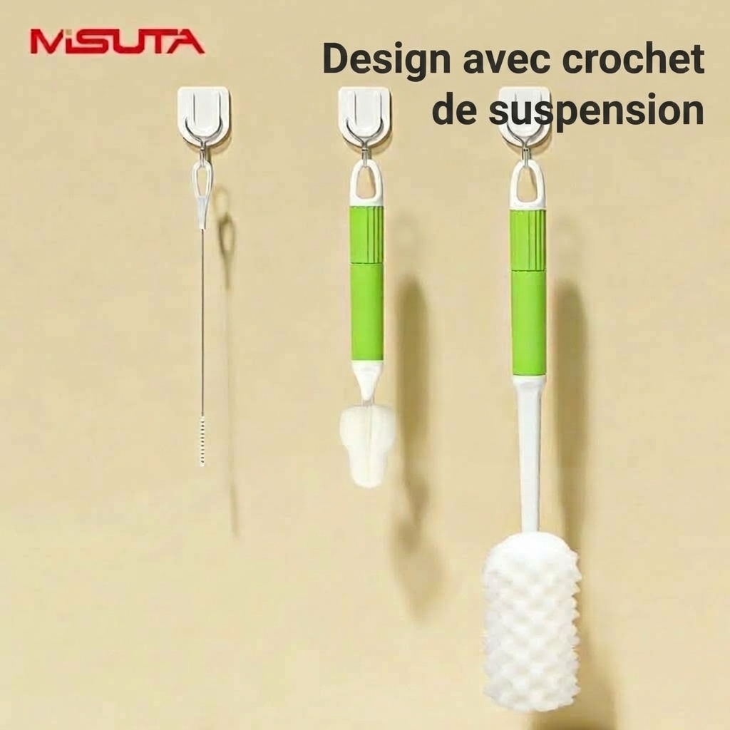 Ensemble de nettoyage éponge 3 en 1 MISUTA pour biberons, comprenant un kit de nettoyage pour biberons en mousse haute densité, tétines et pailles.