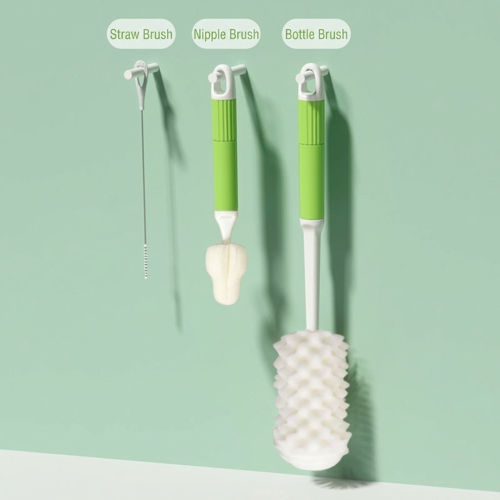 Set MISUTA 3 in 1 per la pulizia di biberon, con spugna e spazzola, kit per la pulizia di biberon, tettarelle e cannucce in schiuma ad alta densità.