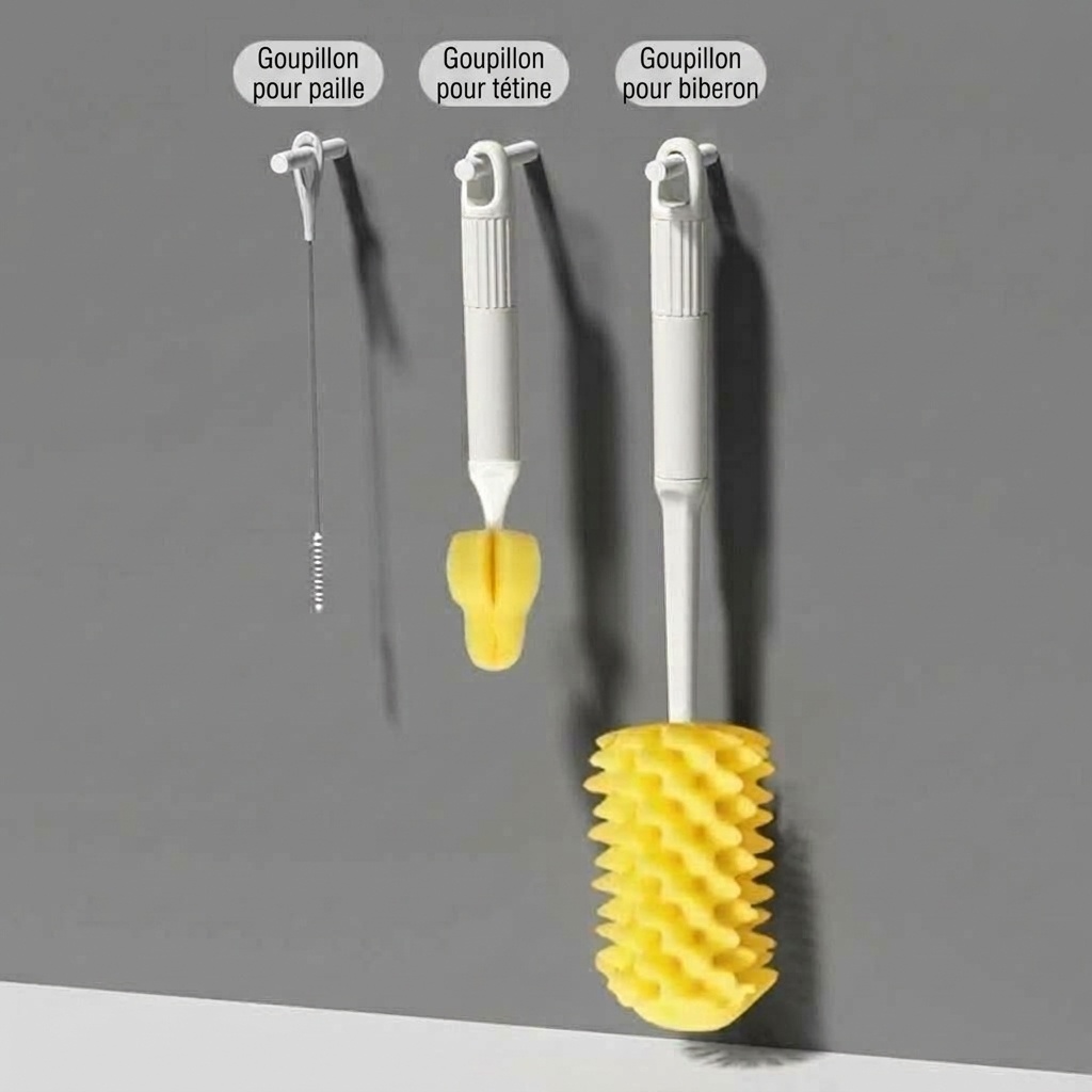 Ensemble de nettoyage éponge 3 en 1 MISUTA pour biberons, comprenant un kit de nettoyage pour biberons en mousse haute densité, tétines et pailles.