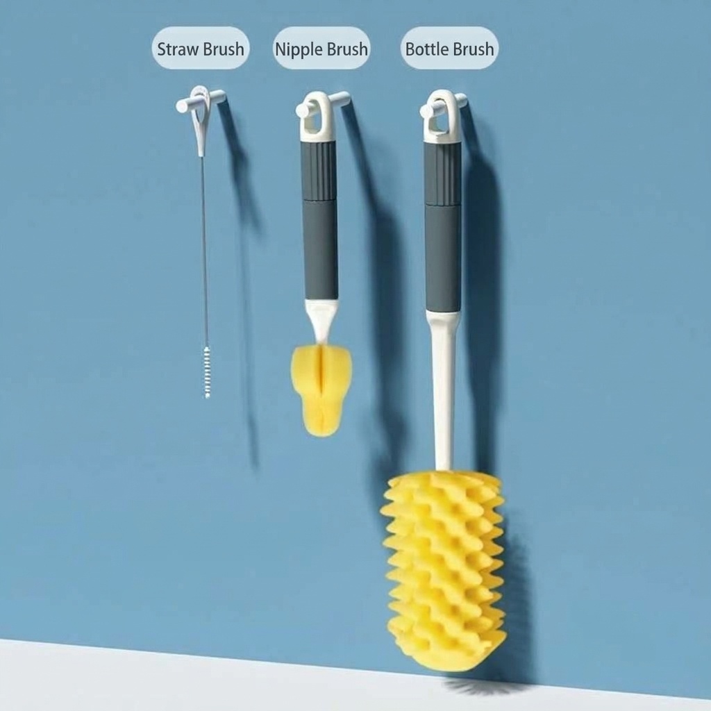 Set MISUTA 3 in 1 per la pulizia di biberon, con spugna e spazzola, kit per la pulizia di biberon, tettarelle e cannucce in schiuma ad alta densità.