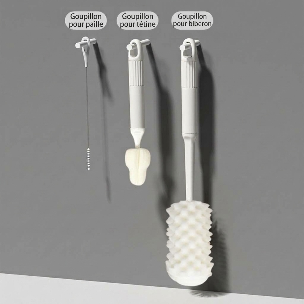 Ensemble de nettoyage éponge 3 en 1 MISUTA pour biberons, comprenant un kit de nettoyage pour biberons en mousse haute densité, tétines et pailles.