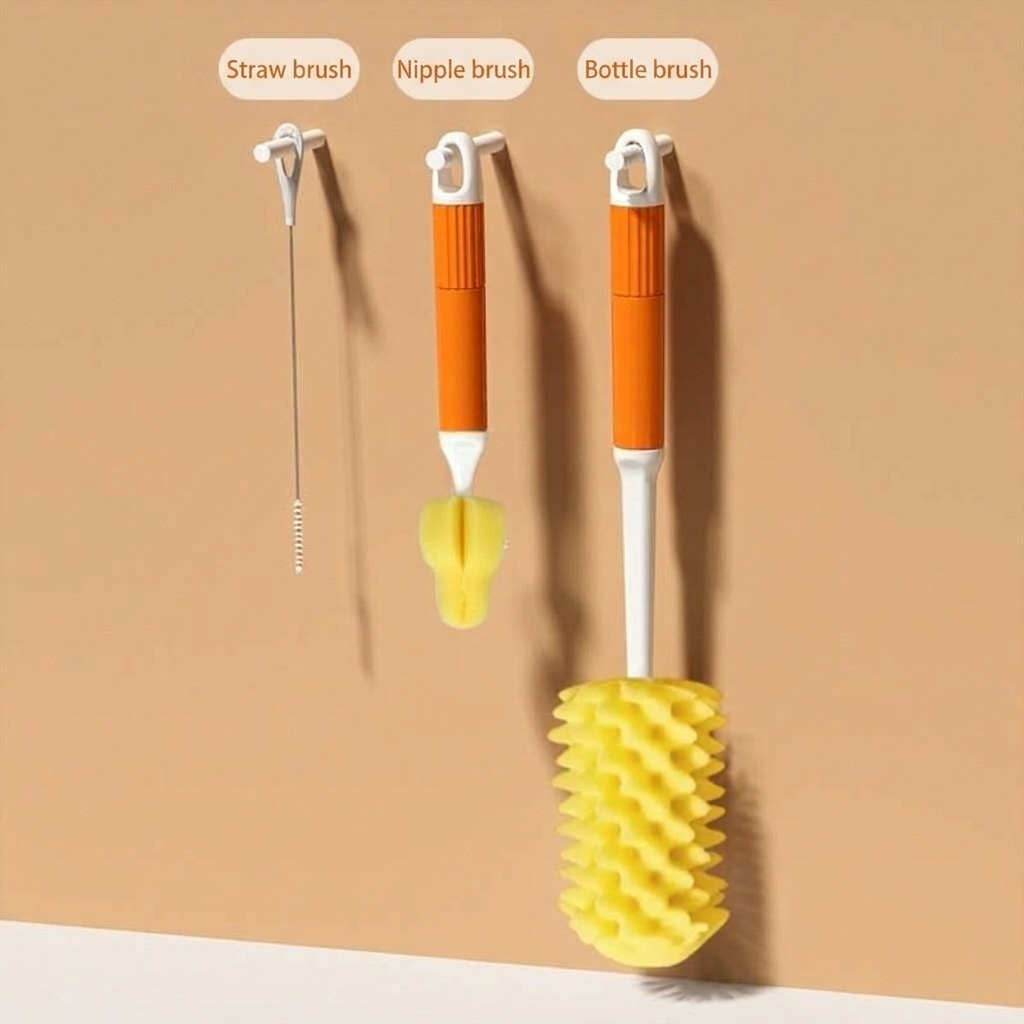 Set MISUTA 3 in 1 per la pulizia di biberon, con spugna e spazzola, kit per la pulizia di biberon, tettarelle e cannucce in schiuma ad alta densità.