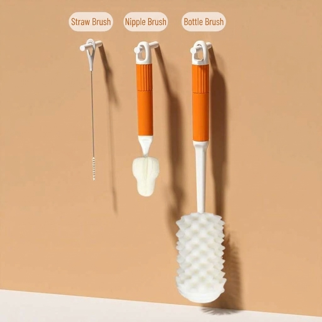 Set MISUTA 3 in 1 per la pulizia di biberon, con spugna e spazzola, kit per la pulizia di biberon, tettarelle e cannucce in schiuma ad alta densità.