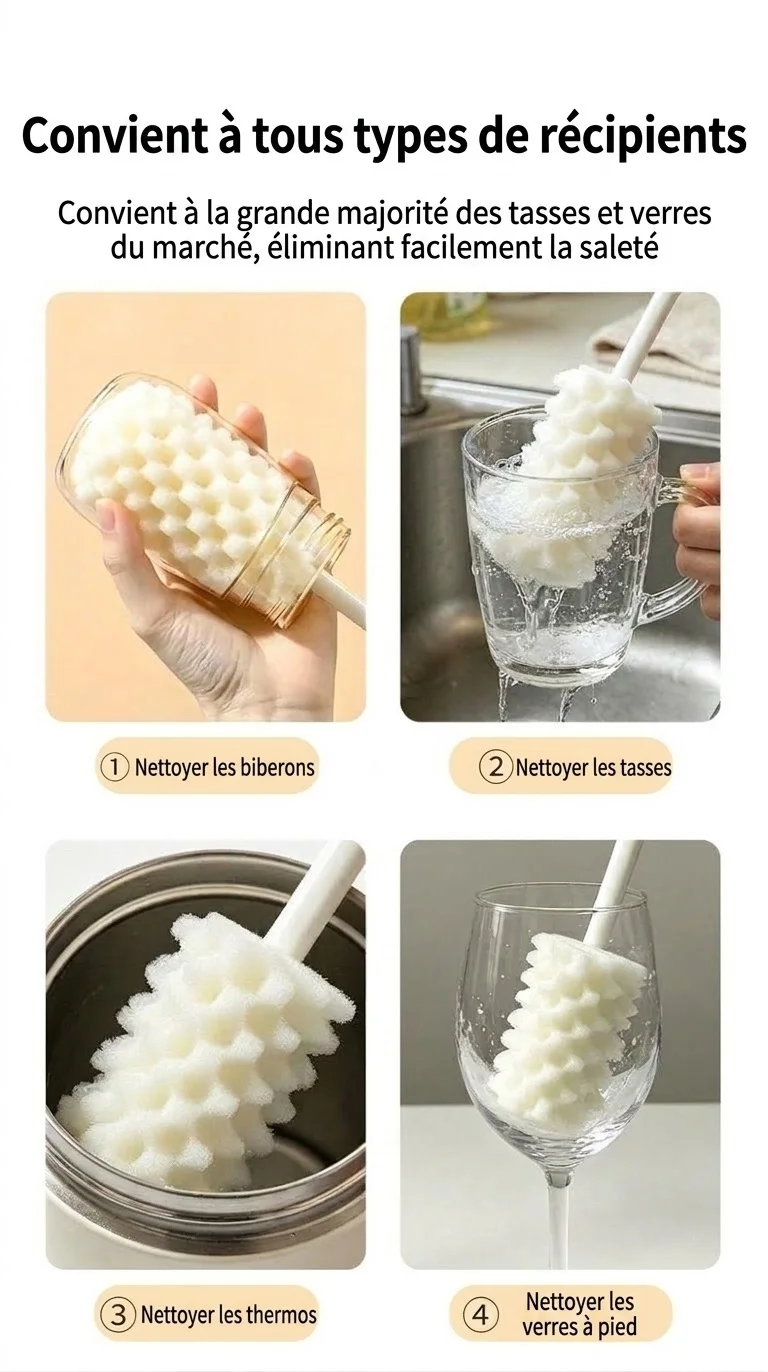 Ensemble de nettoyage éponge 3 en 1 MISUTA pour biberons, comprenant un kit de nettoyage pour biberons en mousse haute densité, tétines et pailles.