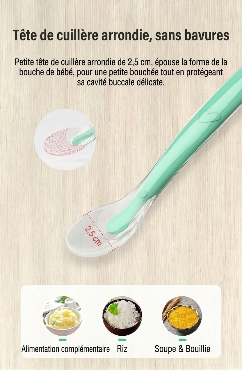 MISUTA Lot de 2 cuillères pour bébé en silicone souple, cuillères d'apprentissage de l'alimentation autonome pour nourrissons (15,6 cm) pour le sevrage et la diversification alimentaire