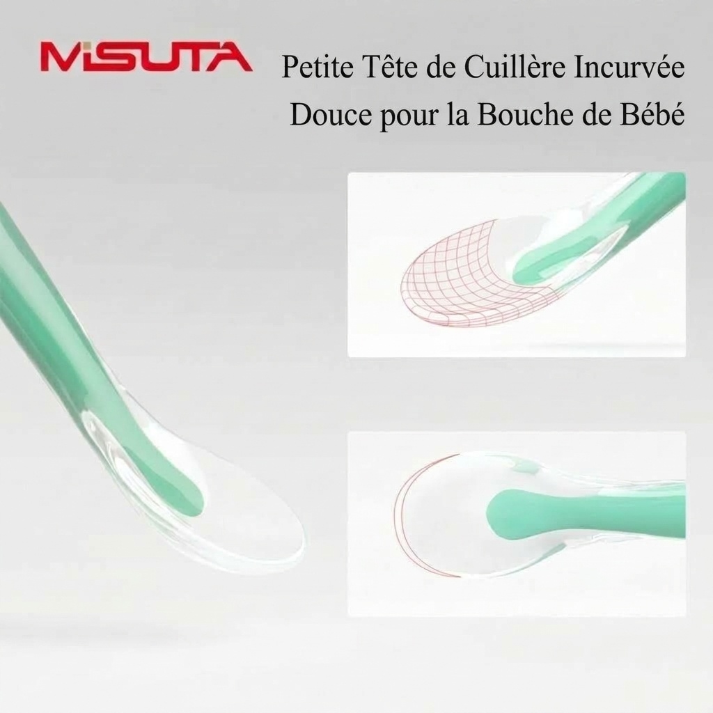 MISUTA Lot de 2 cuillères pour bébé en silicone souple, cuillères d'apprentissage de l'alimentation autonome pour nourrissons (15,6 cm) pour le sevrage et la diversification alimentaire