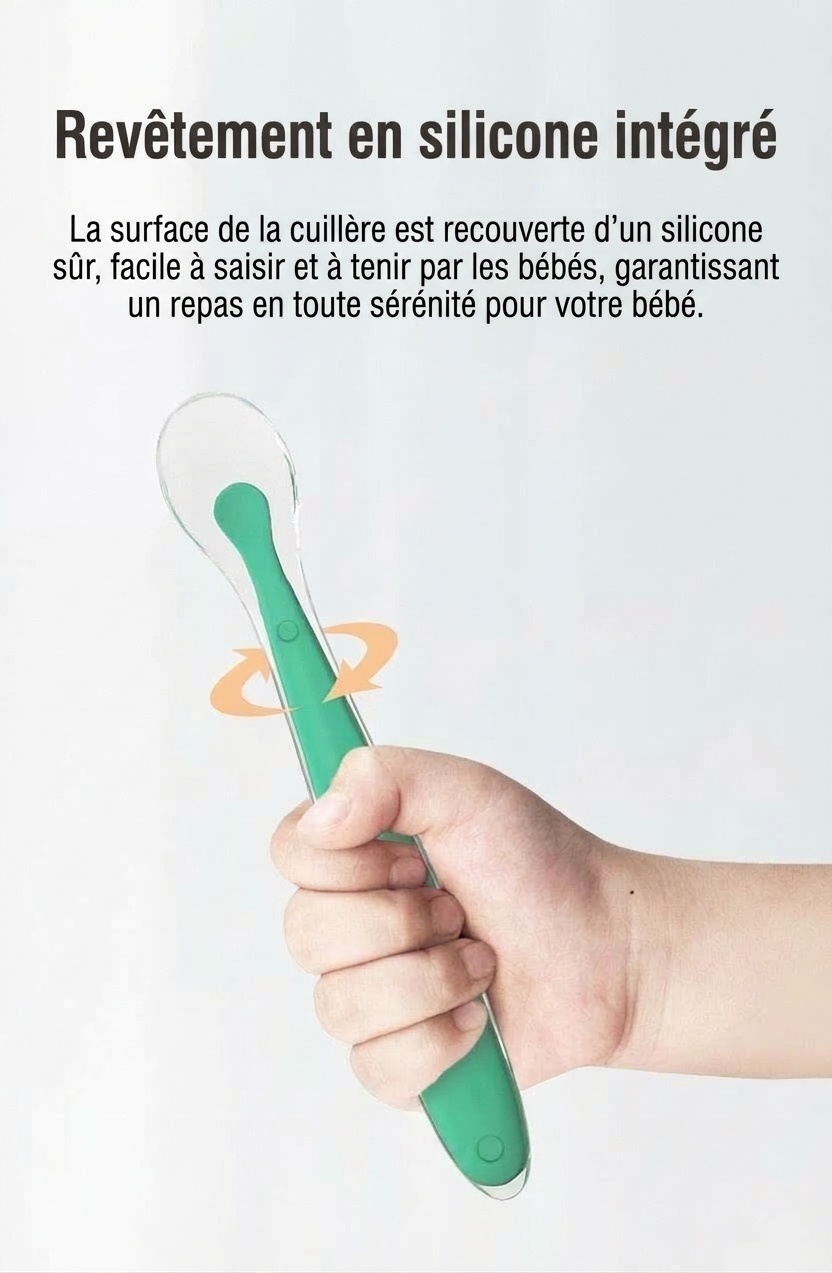 MISUTA Lot de 2 cuillères pour bébé en silicone souple, cuillères d'apprentissage de l'alimentation autonome pour nourrissons (15,6 cm) pour le sevrage et la diversification alimentaire