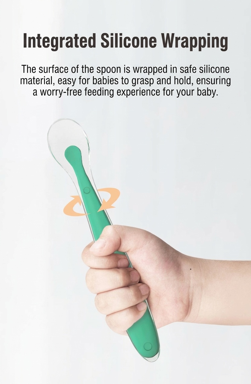 MISUTA Confezione da 2 cucchiaini per neonati in morbido silicone, primi cucchiaini per l'autoalimentazione del neonato, ideali per lo svezzamento e l'introduzione dei cibi solidi (15,6 cm)