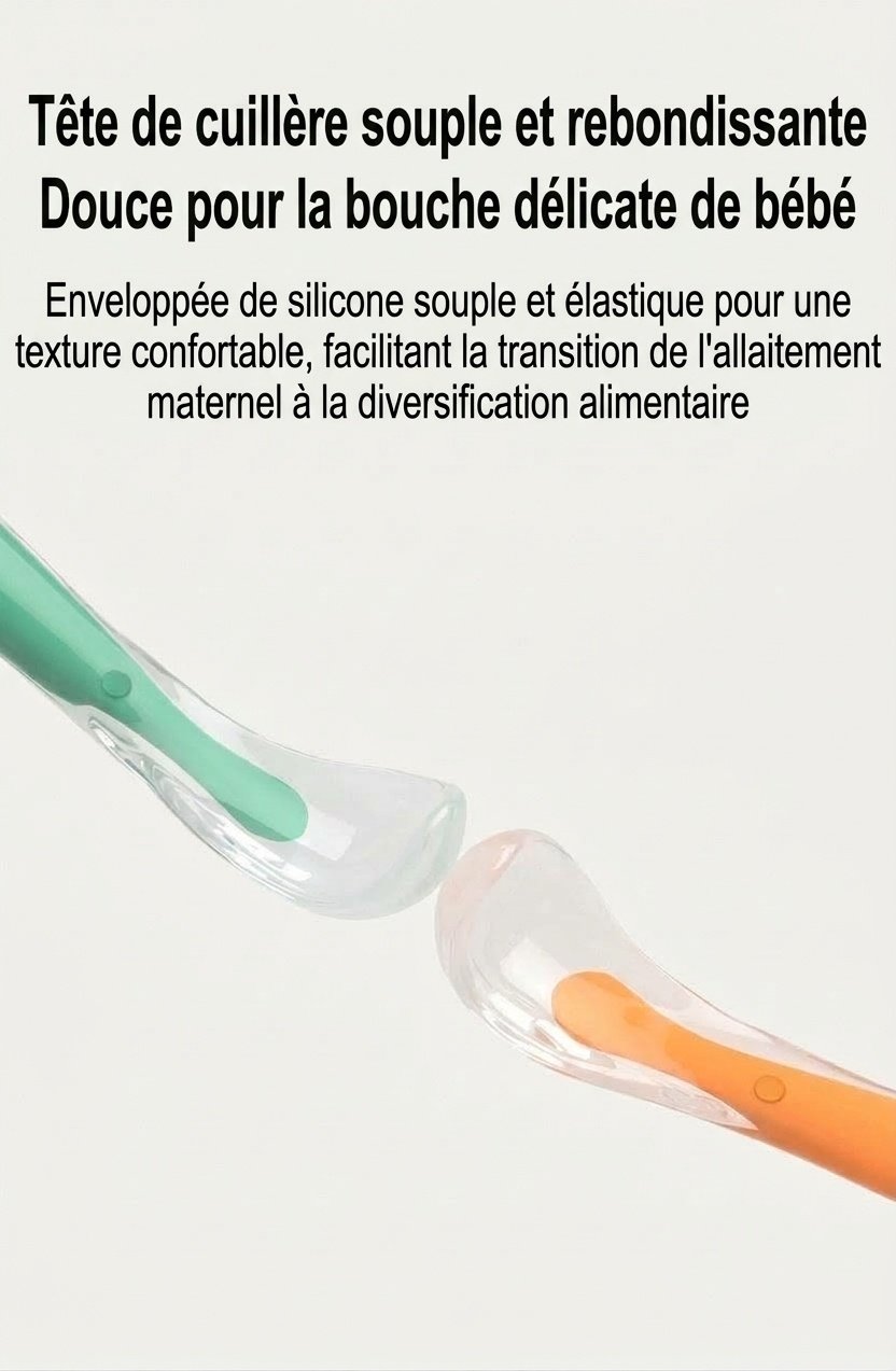 MISUTA Lot de 2 cuillères pour bébé en silicone souple, cuillères d'apprentissage de l'alimentation autonome pour nourrissons (15,6 cm) pour le sevrage et la diversification alimentaire
