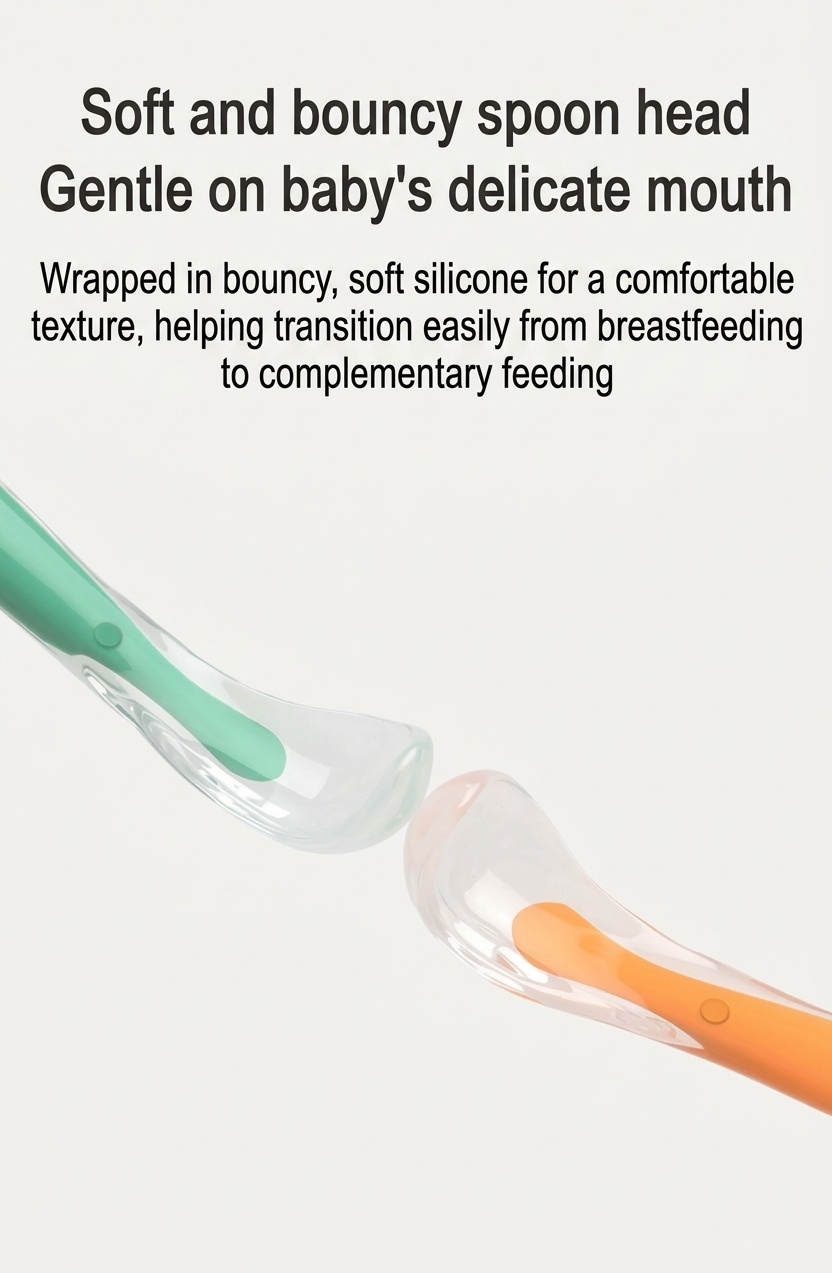 MISUTA Confezione da 2 cucchiaini per neonati in morbido silicone, primi cucchiaini per l'autoalimentazione del neonato, ideali per lo svezzamento e l'introduzione dei cibi solidi (15,6 cm)