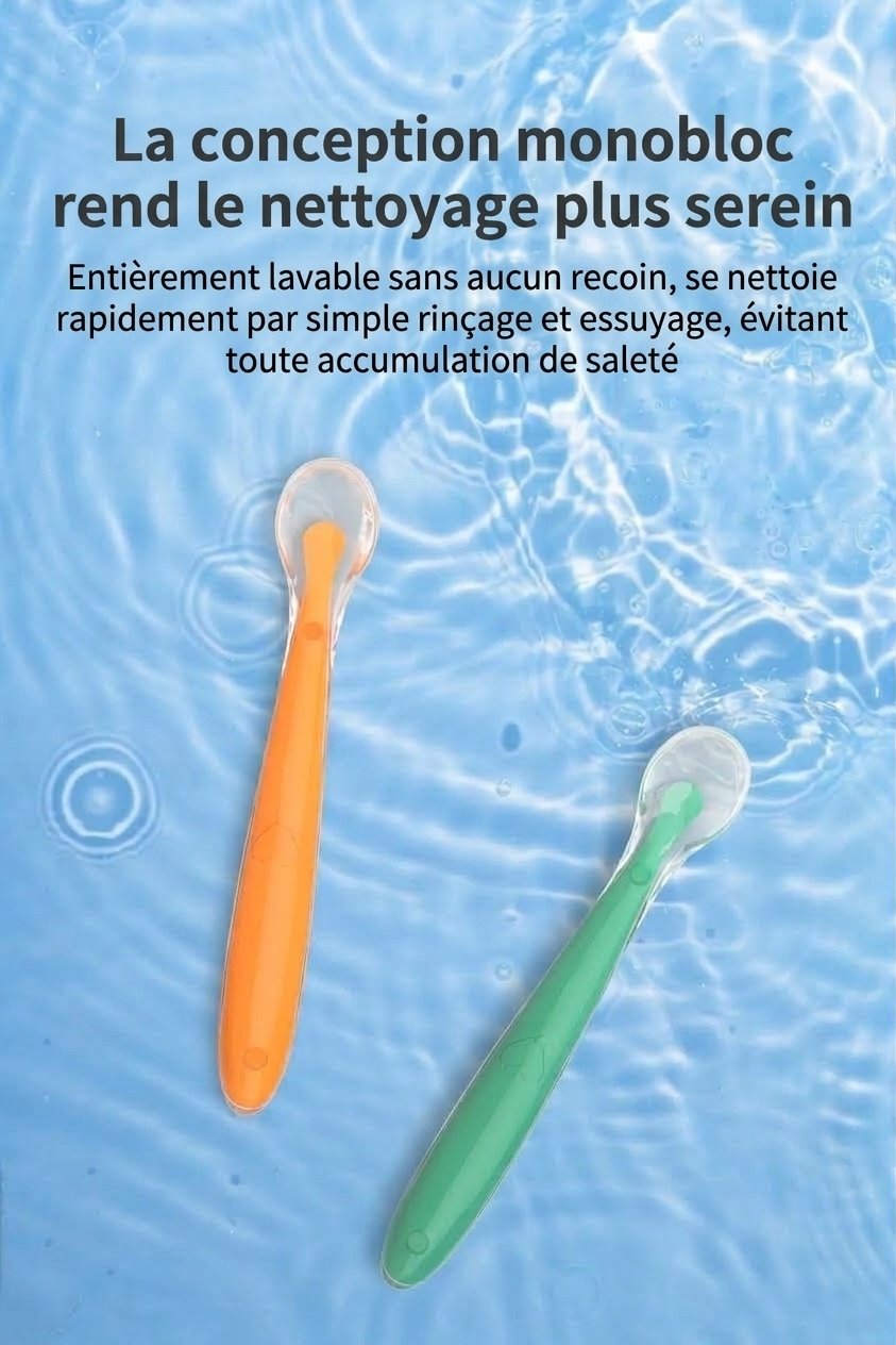 MISUTA Lot de 2 cuillères pour bébé en silicone souple, cuillères d'apprentissage de l'alimentation autonome pour nourrissons (15,6 cm) pour le sevrage et la diversification alimentaire