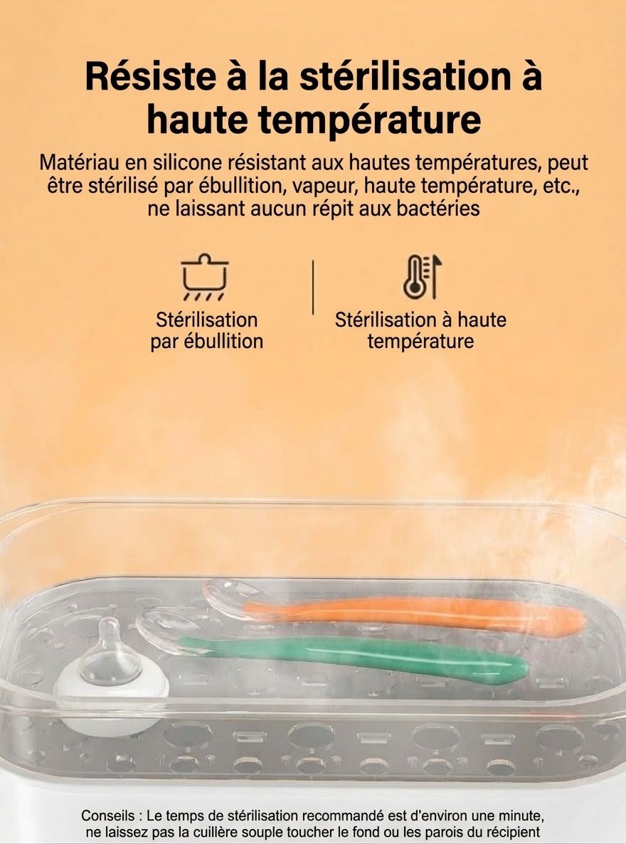 MISUTA Lot de 2 cuillères pour bébé en silicone souple, cuillères d'apprentissage de l'alimentation autonome pour nourrissons (15,6 cm) pour le sevrage et la diversification alimentaire