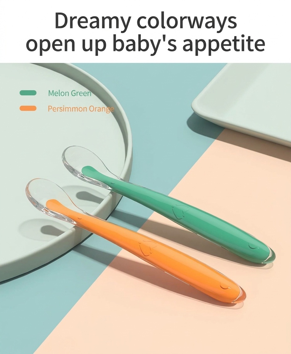 MISUTA Confezione da 2 cucchiaini per neonati in morbido silicone, primi cucchiaini per l'autoalimentazione del neonato, ideali per lo svezzamento e l'introduzione dei cibi solidi (15,6 cm)