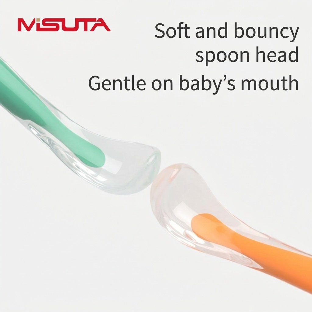 MISUTA Confezione da 2 cucchiaini per neonati in morbido silicone, primi cucchiaini per l'autoalimentazione del neonato, ideali per lo svezzamento e l'introduzione dei cibi solidi (15,6 cm)