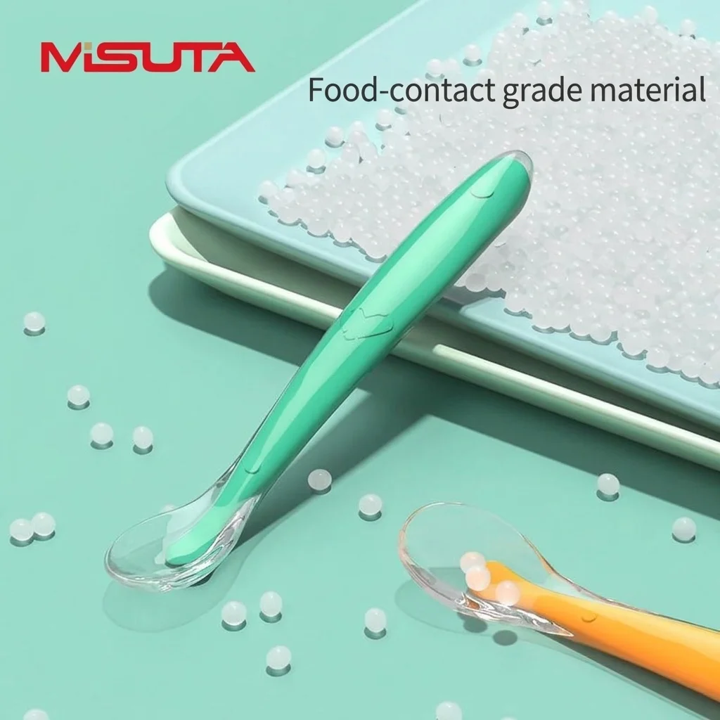 MISUTA Confezione da 2 cucchiaini per neonati in morbido silicone, primi cucchiaini per l'autoalimentazione del neonato, ideali per lo svezzamento e l'introduzione dei cibi solidi (15,6 cm)