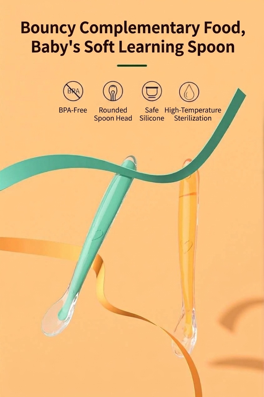 MISUTA Confezione da 2 cucchiaini per neonati in morbido silicone, primi cucchiaini per l'autoalimentazione del neonato, ideali per lo svezzamento e l'introduzione dei cibi solidi (15,6 cm)
