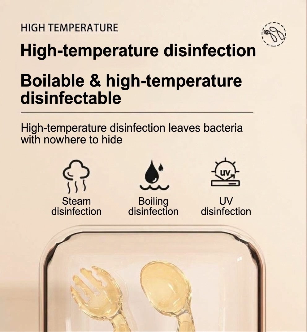 Set di forchetta e cucchiaio per bambini MISUTA Gold in PPSU con custodia da viaggio, utensili ergonomici per l'autoalimentazione dei bambini dai 12 mesi in su.
