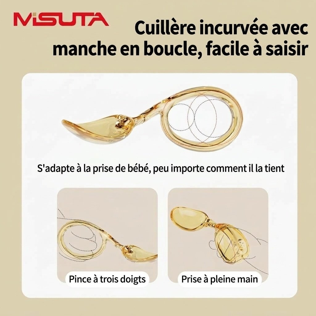 Ensemble fourchette et cuillère pour bébé MISUTA Gold PPSU avec étui de voyage, ustensiles ergonomiques pour l'apprentissage de l'autonomie alimentaire des tout-petits dès 12 mois