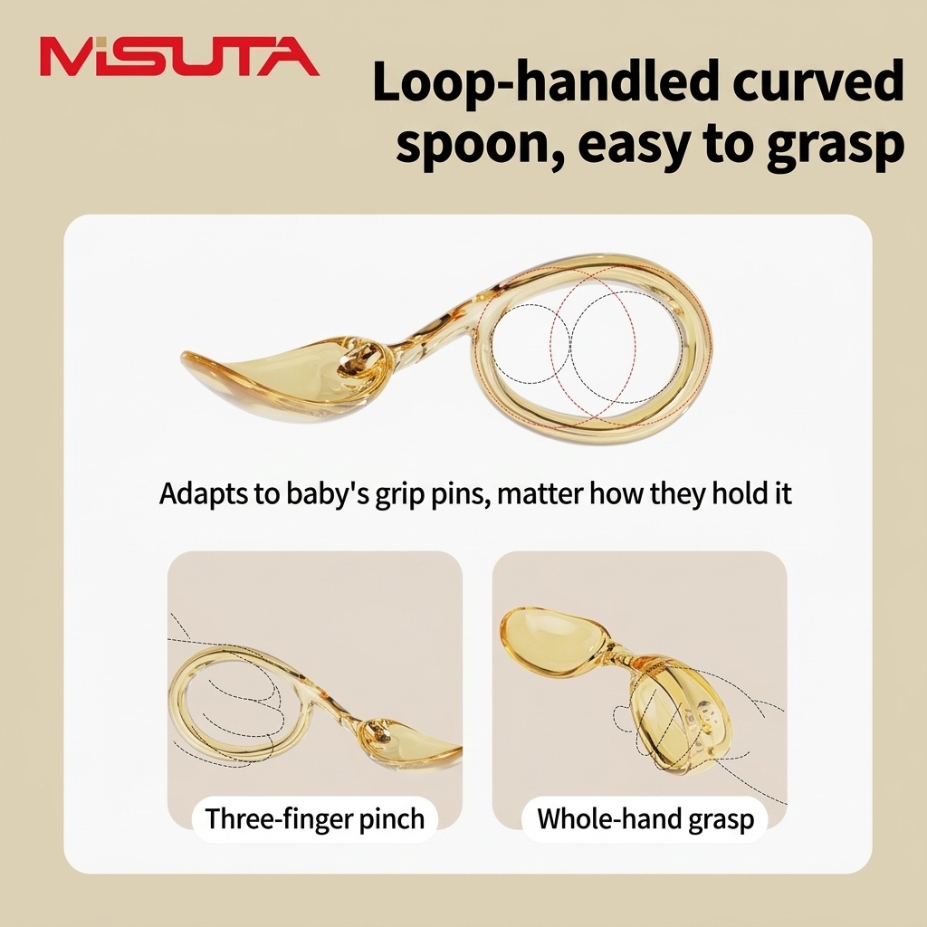 Set di forchetta e cucchiaio per bambini MISUTA Gold in PPSU con custodia da viaggio, utensili ergonomici per l'autoalimentazione dei bambini dai 12 mesi in su.