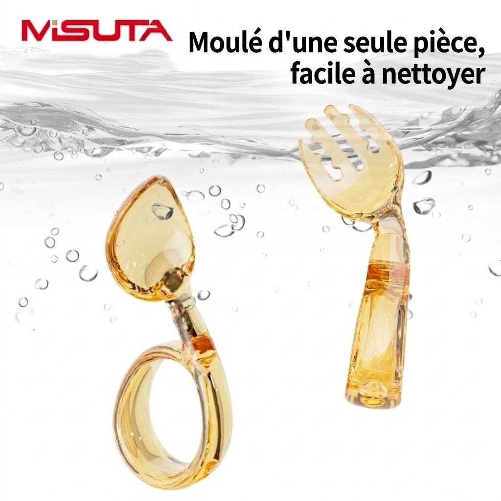 Ensemble fourchette et cuillère pour bébé MISUTA Gold PPSU avec étui de voyage, ustensiles ergonomiques pour l'apprentissage de l'autonomie alimentaire des tout-petits dès 12 mois