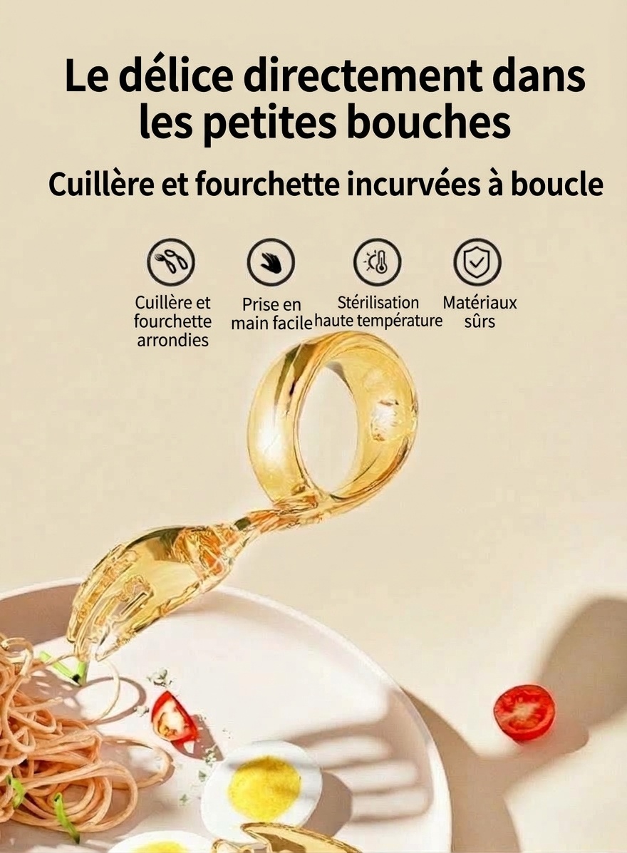 Ensemble fourchette et cuillère pour bébé MISUTA Gold PPSU avec étui de voyage, ustensiles ergonomiques pour l'apprentissage de l'autonomie alimentaire des tout-petits dès 12 mois