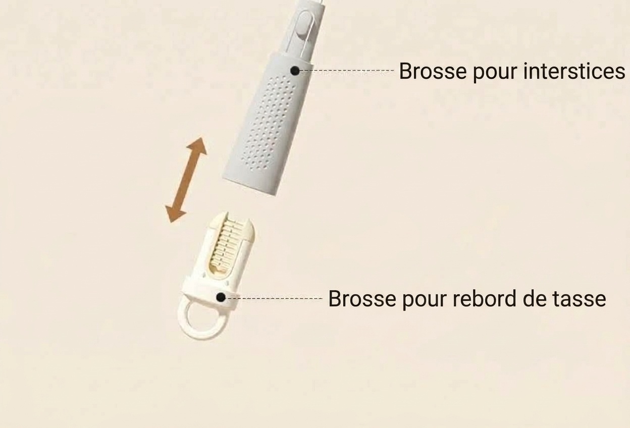 Ensemble de goupillons 3 en 1 MISUTA en silicone pour biberons et tétines, avec nettoyeur de paille escamotable et long manche rotatif à 360°