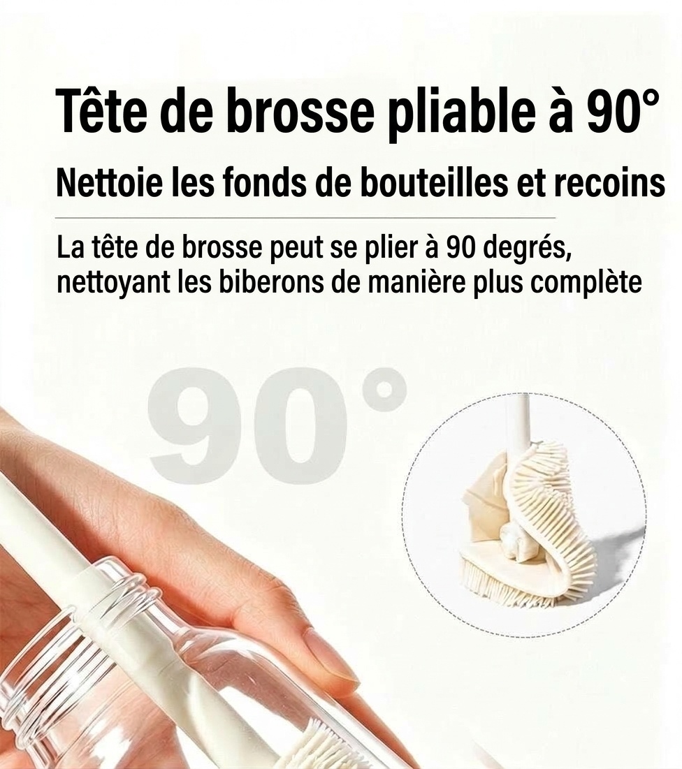 Ensemble de goupillons 3 en 1 MISUTA en silicone pour biberons et tétines, avec nettoyeur de paille escamotable et long manche rotatif à 360°