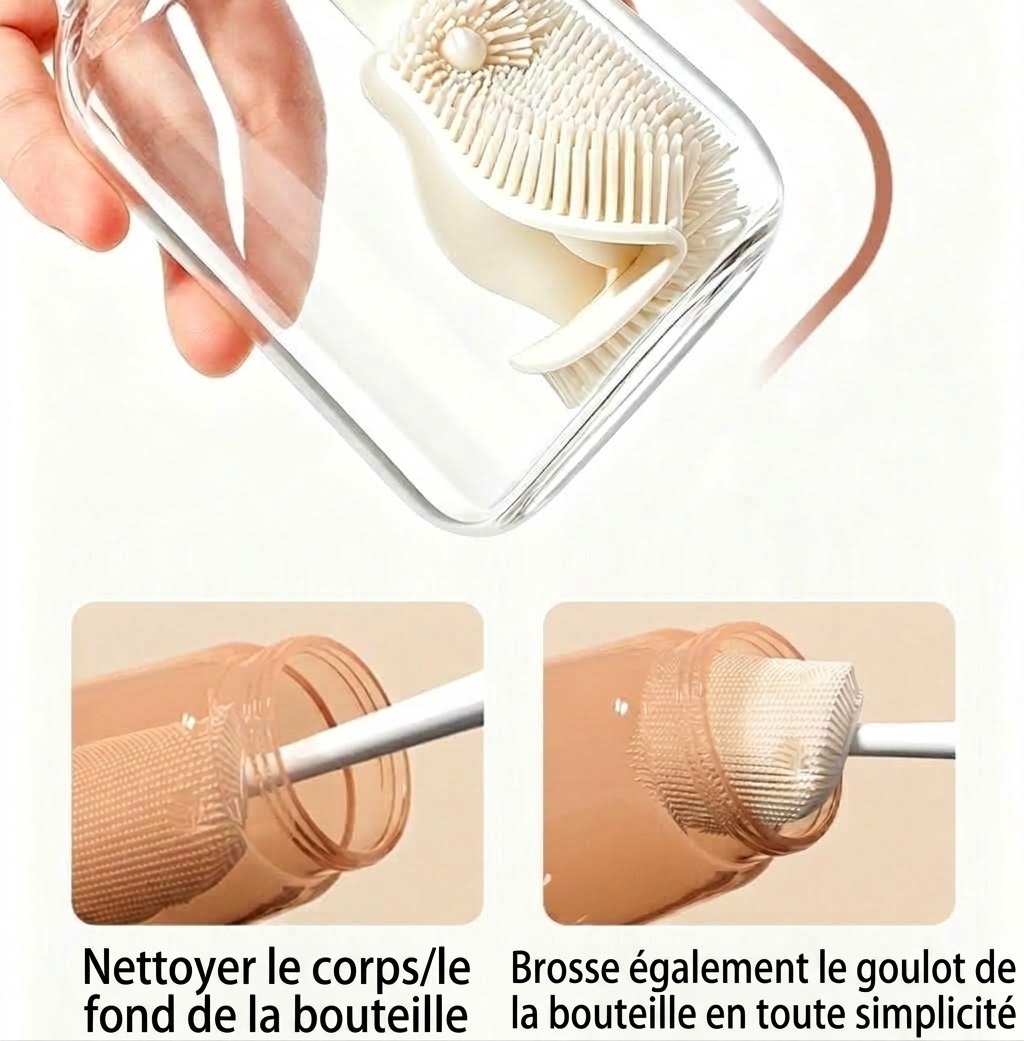 Ensemble de goupillons 3 en 1 MISUTA en silicone pour biberons et tétines, avec nettoyeur de paille escamotable et long manche rotatif à 360°