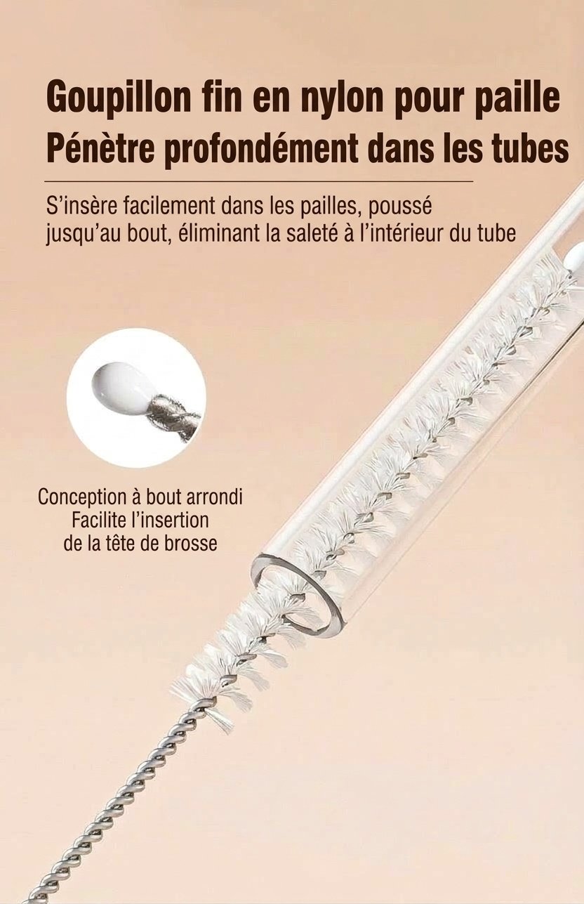 Ensemble de goupillons 3 en 1 MISUTA en silicone pour biberons et tétines, avec nettoyeur de paille escamotable et long manche rotatif à 360°