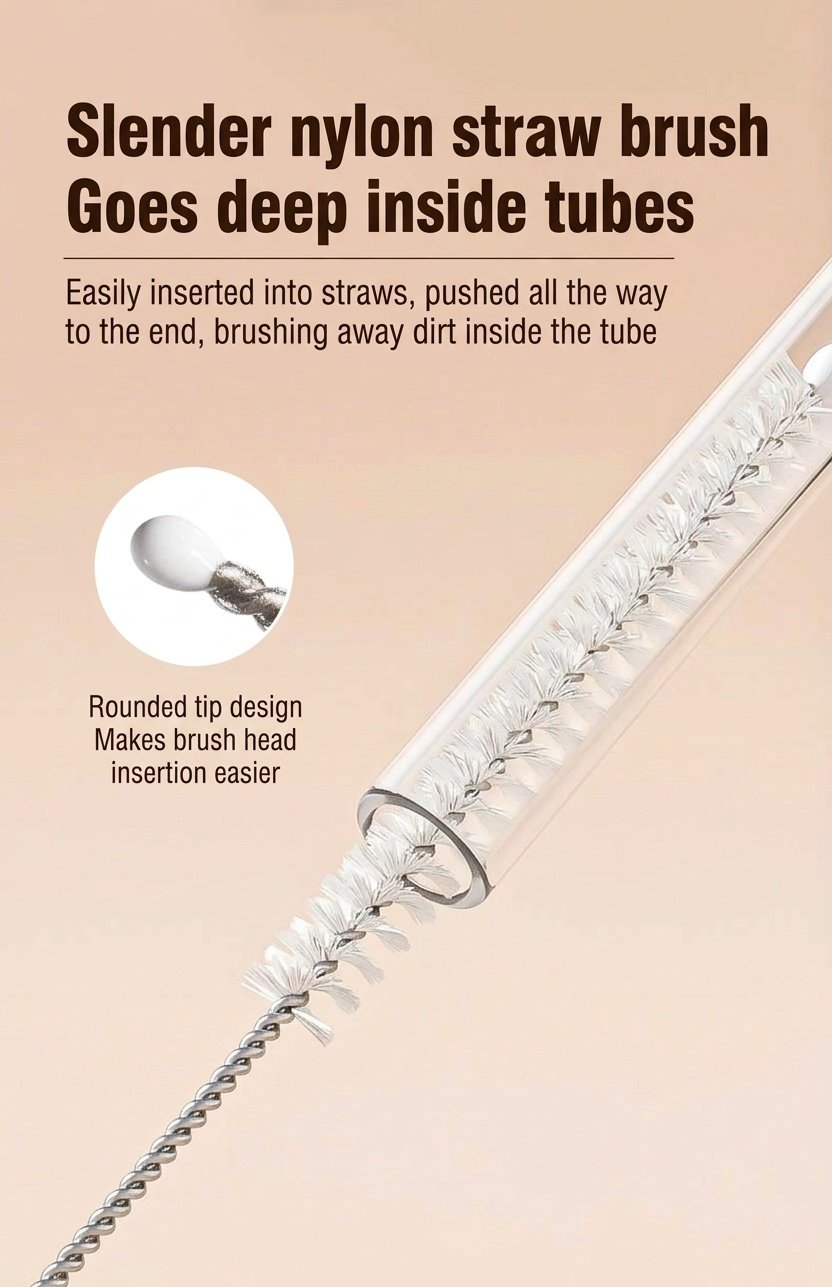 Set MISUTA 3 in 1 con spazzolino per biberon e tettarella in silicone, spazzolino per cannucce a scomparsa con manico lungo girevole a 360°.