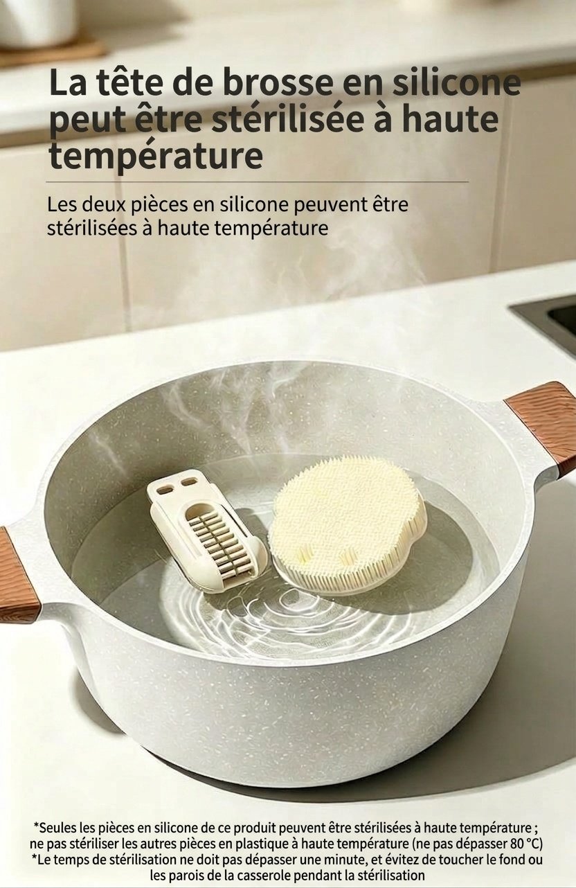 Ensemble de goupillons 3 en 1 MISUTA en silicone pour biberons et tétines, avec nettoyeur de paille escamotable et long manche rotatif à 360°
