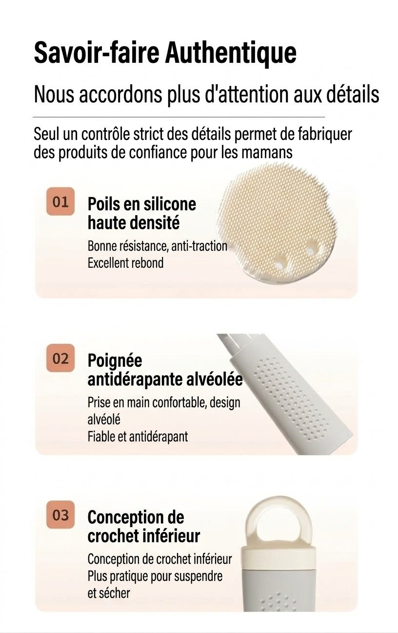 Ensemble de goupillons 3 en 1 MISUTA en silicone pour biberons et tétines, avec nettoyeur de paille escamotable et long manche rotatif à 360°