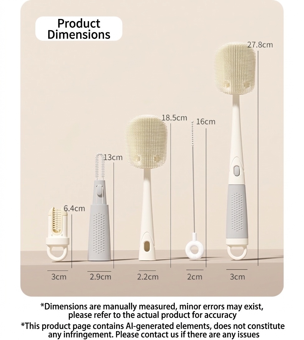 Set MISUTA 3 in 1 con spazzolino per biberon e tettarella in silicone, spazzolino per cannucce a scomparsa con manico lungo girevole a 360°.