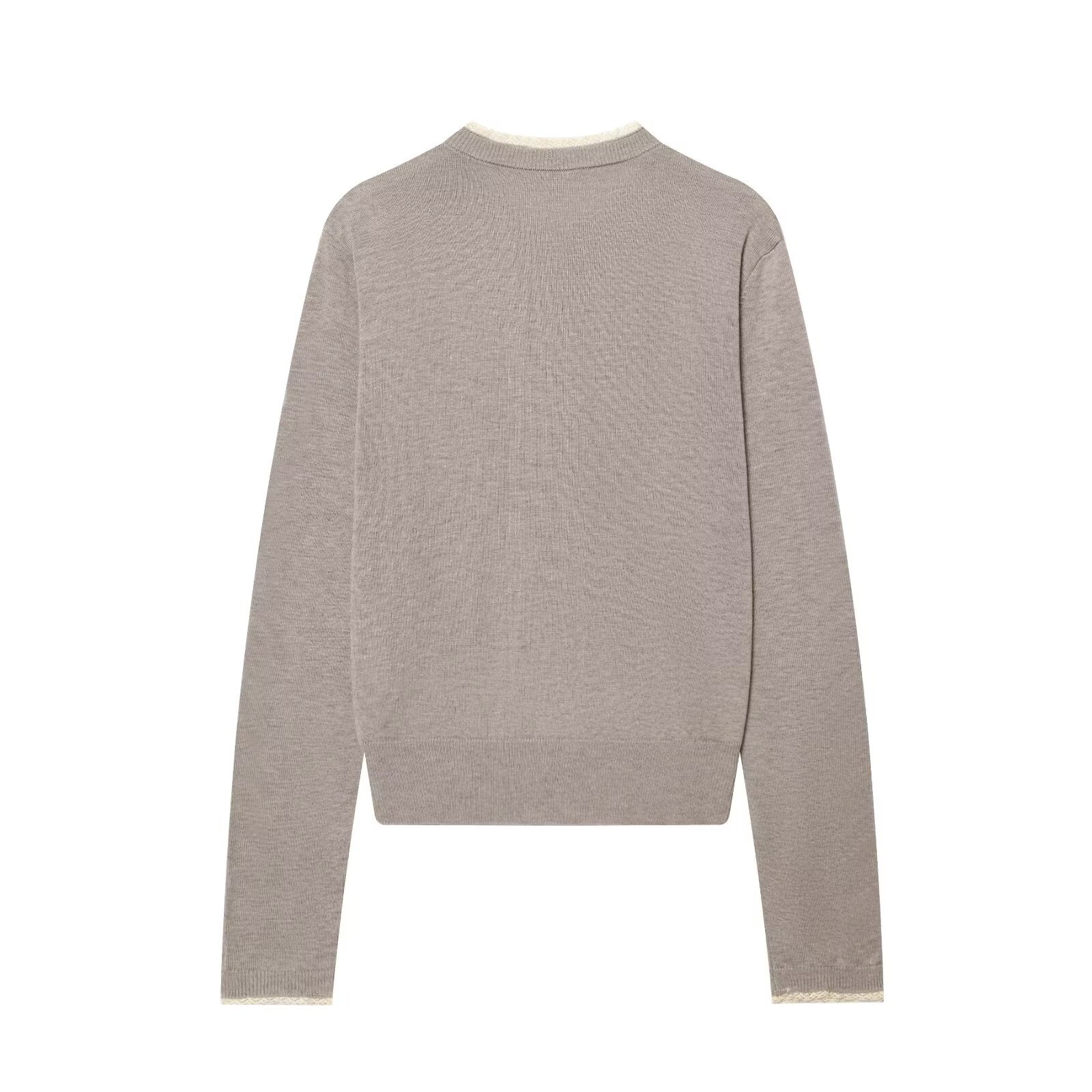 Suéter tipo cárdigan de punto con ribete de encaje KUN-00100