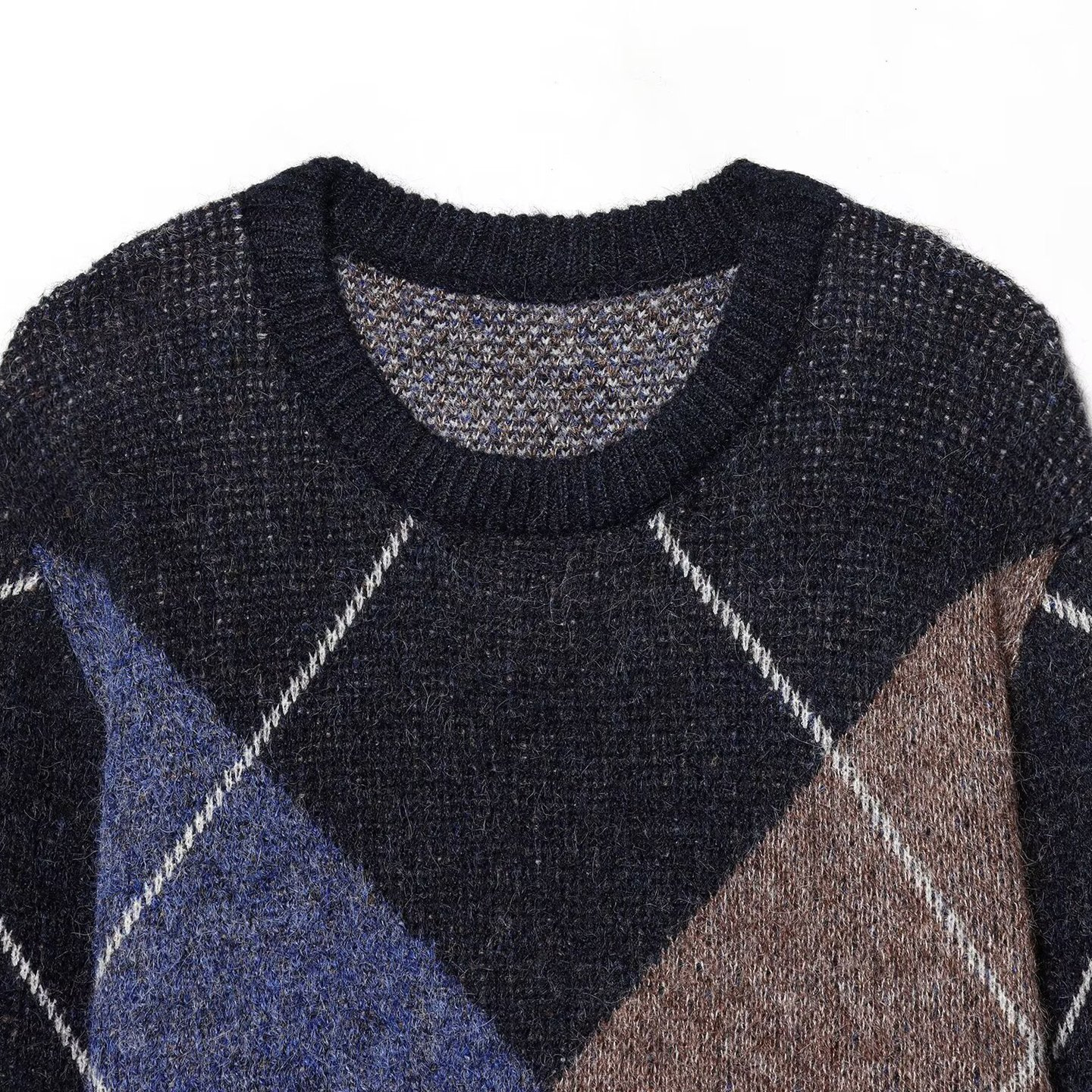 Knit Sweater Diamond Pattern - Stylish Casual Top KUN-00072