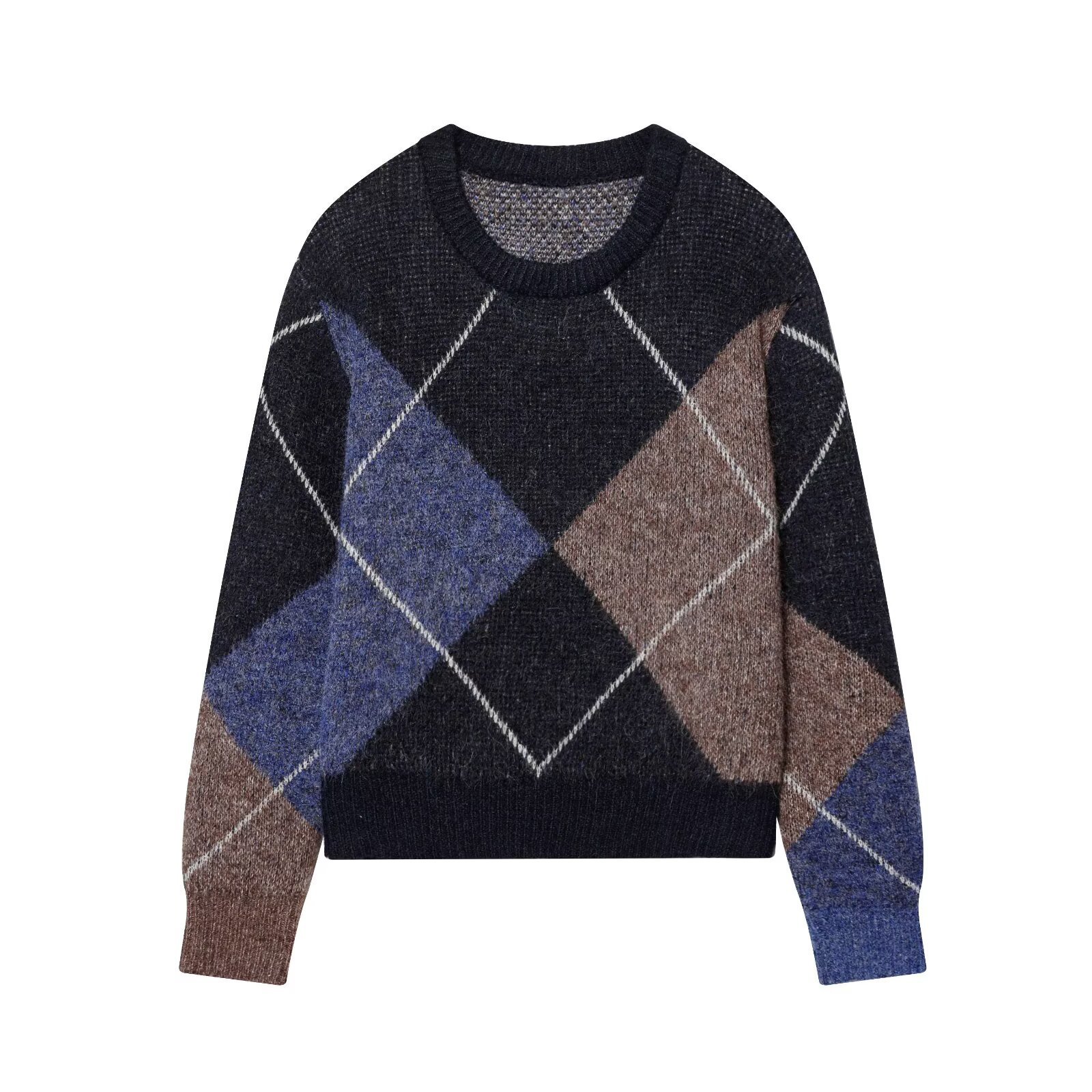 Knit Sweater Diamond Pattern - Stylish Casual Top KUN-00072