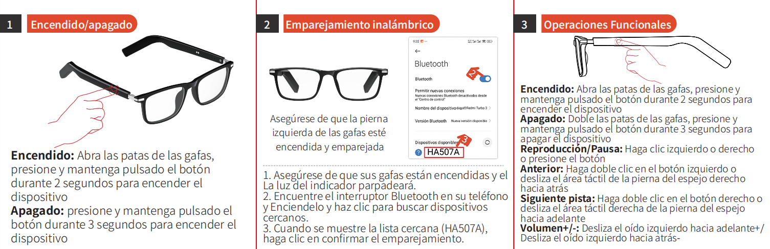 Gafas inteligentes BL30 de plástico negro #BS705-0013