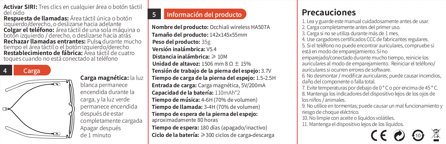 Gafas inteligentes BL30 de plástico negro #BS705-0013