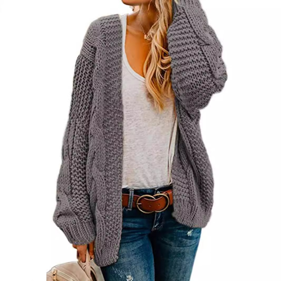 Women's Knit Cardigan Sweater Cable Knit Long Sleeve Open Front