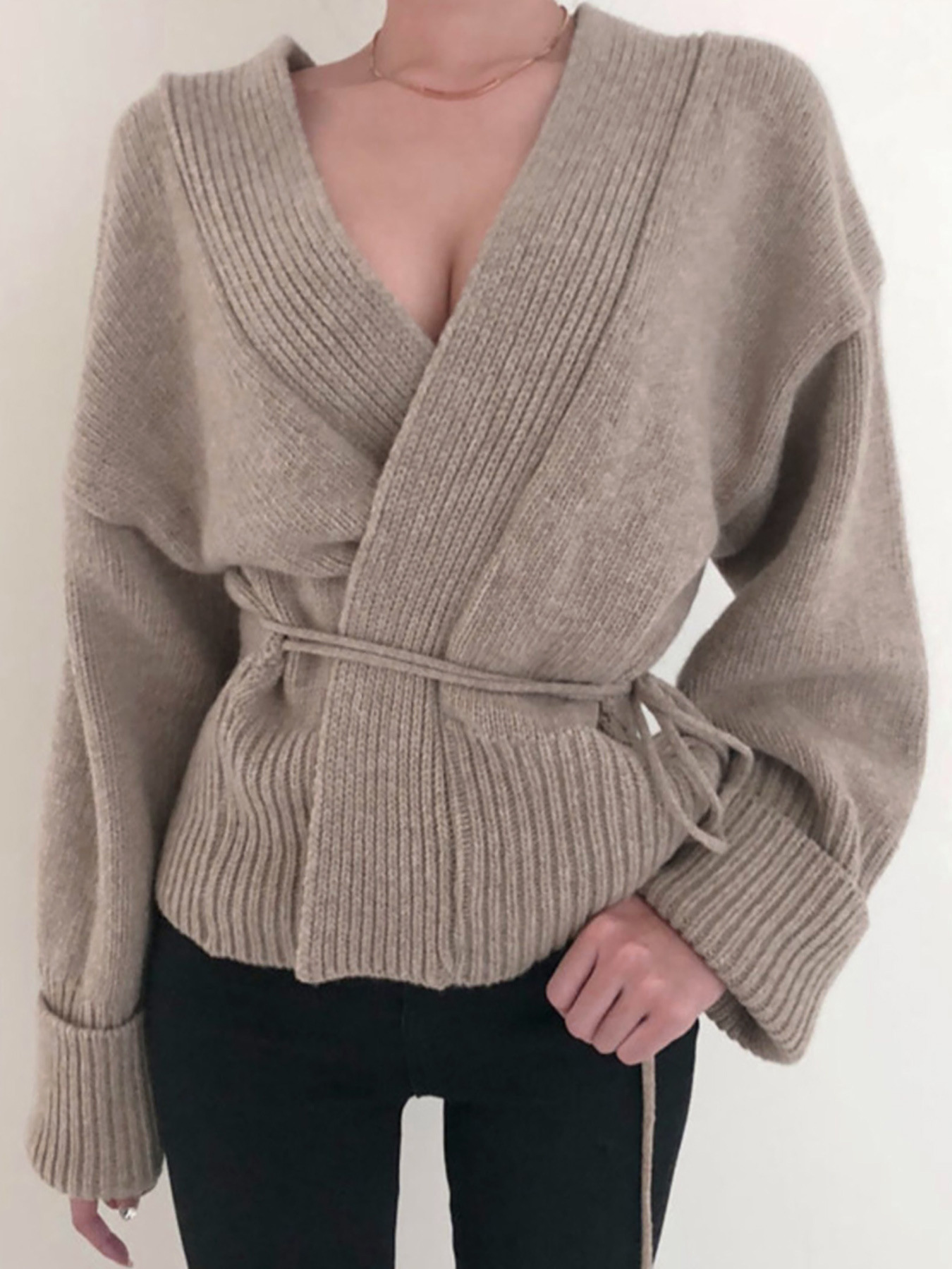 Cotton Knit Cardigan - Long Sleeve Cropped Solid Fall Winter