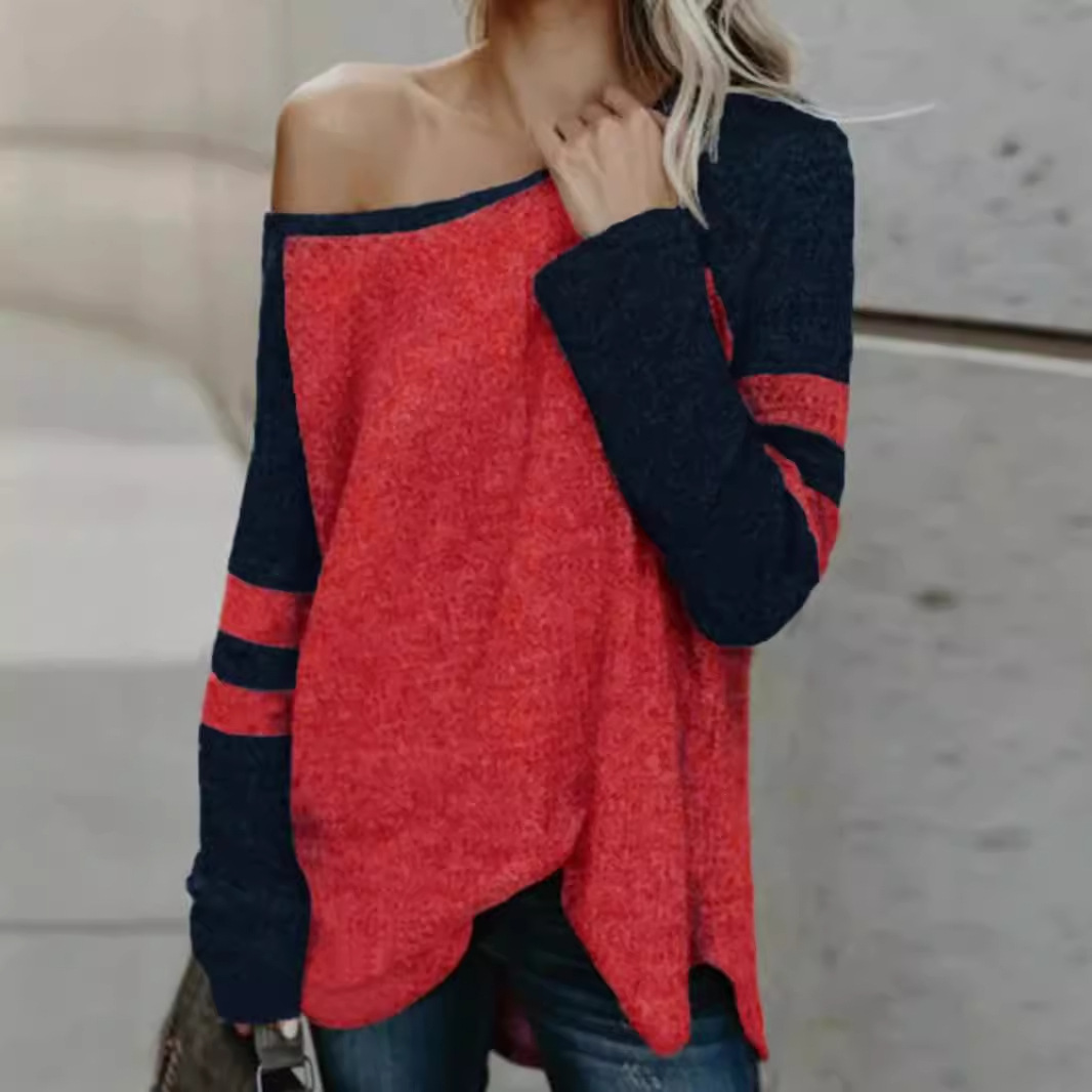 Knit Top, Off-Shoulder Pullover, Long Sleeve, Loose Fit SSU-00021