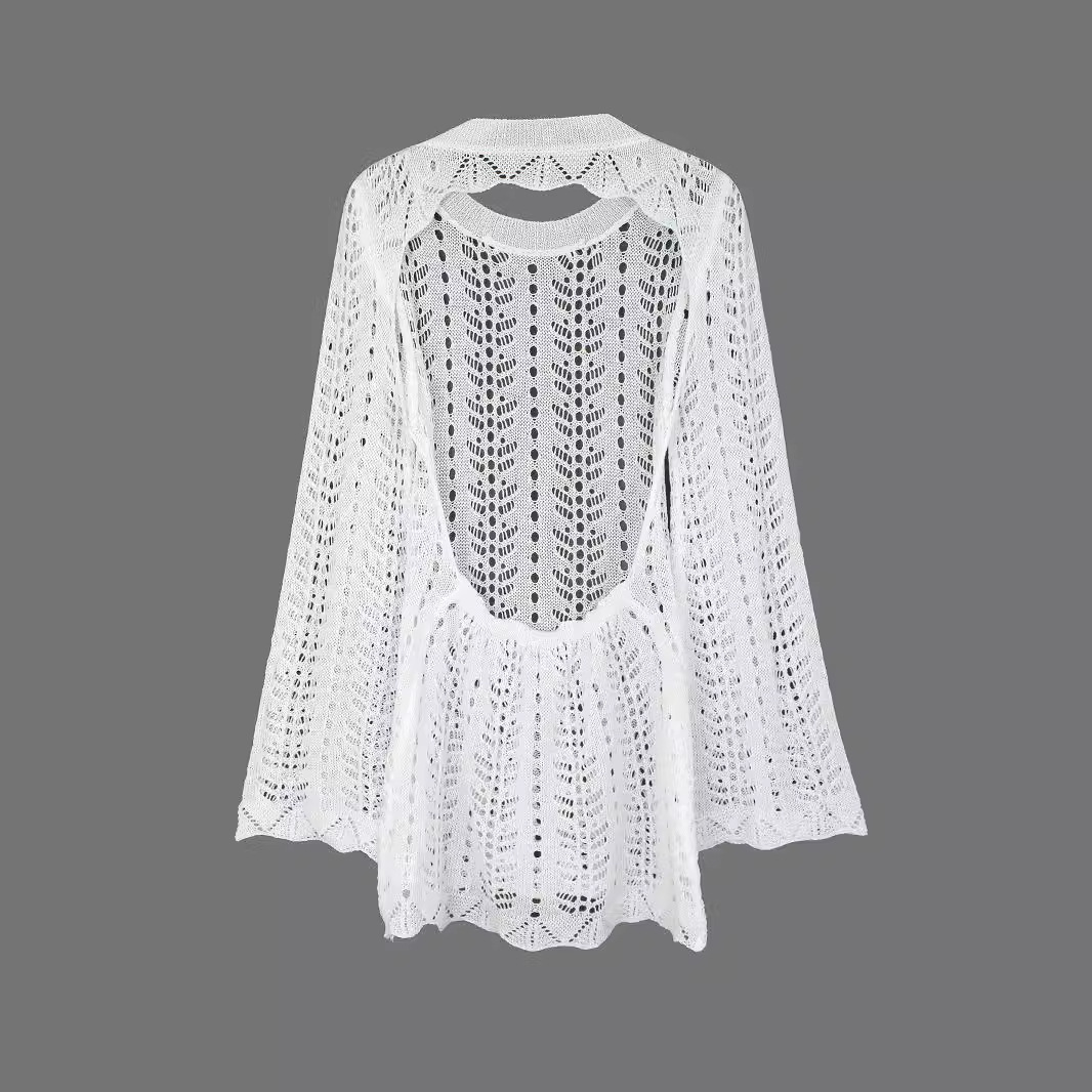 Cotton Knit Hollow-Out Sundress Beach Vacation Spring Summer SSU-00084