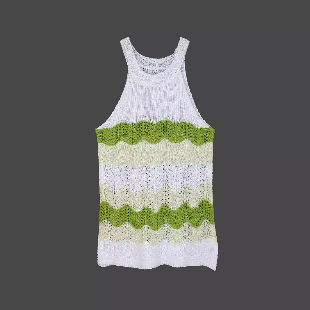 Knitted Tank Top Women's Round Neck Hollow Out Summer Vest SSU-00053
